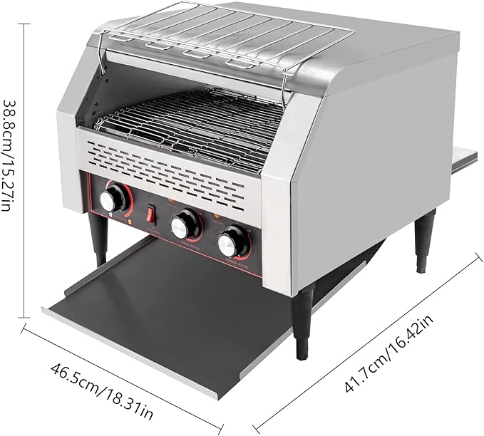 Commercial Conveyor Toaster-450 Slices/H, 2600W Stainless Steel Toasters with Seven Speeds & Independent Temperature Control, Toaster Ovens Countertop for Raditional White Slices (TT-450L)