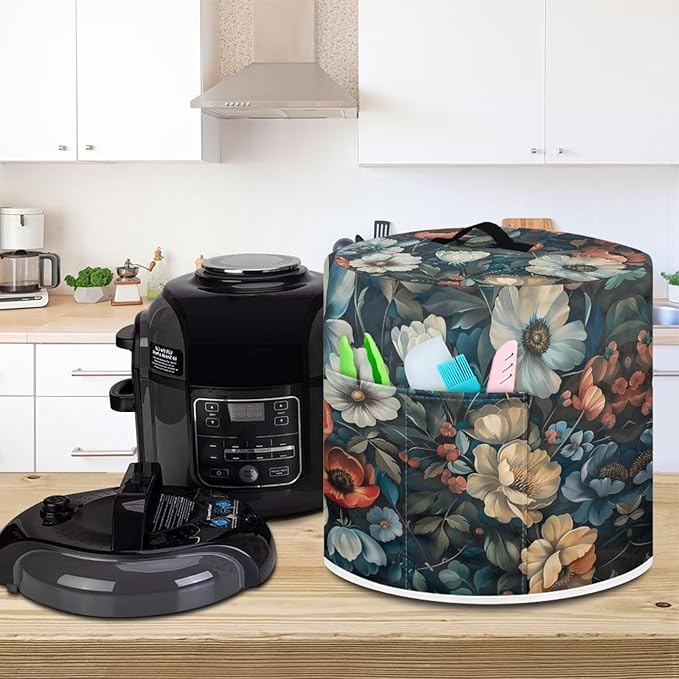 Floral Print Pressure Cooker Cover, Kitchen Appliance Dust Cover, Rice Cooker Protective Cover with Pocket, Suitable for Air Fryer Cover, Toaster Cover, Oven Cover