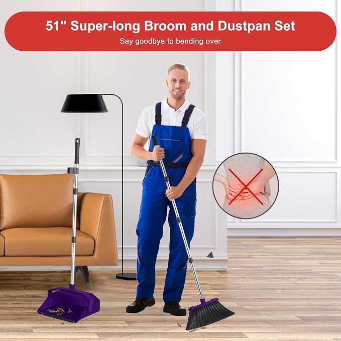 Broom and Dustpan Set for Home, ZeroGap Lip, Upright Storage Broom Combo for - Image 5
