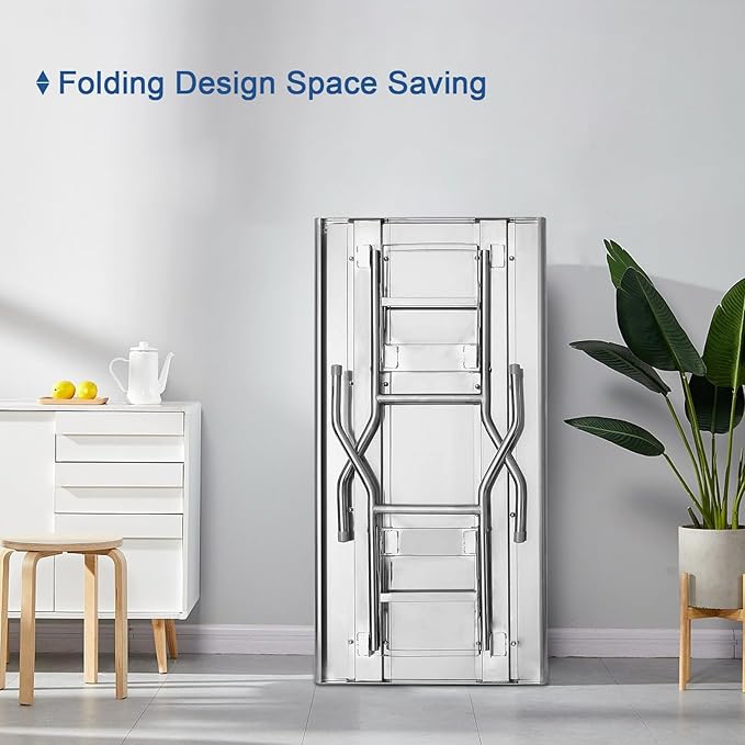 HARDURA Folding Stainless Steel Table 30X48 Inches with Adjustable Undershelf and Legs NSF Commercial Portable Folding Prep Table for Restaurant Kitchen Home and Hotel