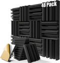 48 Pack Sound Proof Foam Panels for Walls, 12" x 12" x 2" Self-Adhesive Acoustic Panels, High-Density Soundproof Wall Panels for Studio Home and Ceilings (Black)