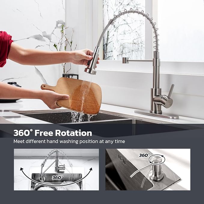 WEWE Kitchen Faucet with Soap Dispenser, Stainless Steel, Brushed Nickel | 2 - Image 5