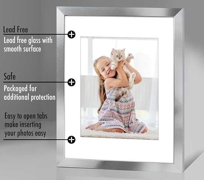 Americanflat 11x14 Picture Frame with Polished Crystal-Clear Glass - Use as 8x10 Frame with Mat or Display 11x14 Photo Without Mat - Signature Collection - Picture Frames for Wall Display - Silver