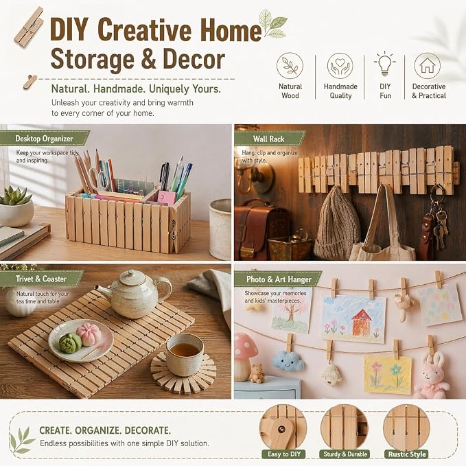 Clothes Pins Wood for Hanging Clothes, 3.5 Inch【100pcs】 Heavy Duty Wooden - Image 5