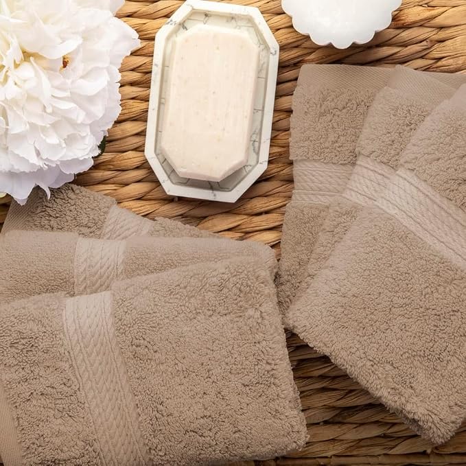 Superior Egyptian Cotton Plush & Absorbent, Face Towel Set of 6, Latte | Quick - Image 8