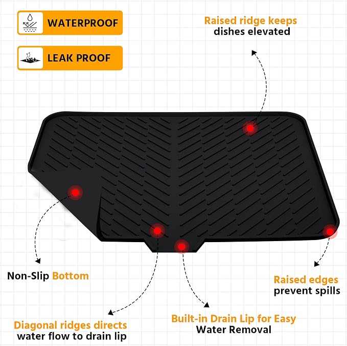 Silicone Dish Drying Mat with Built-in Drain Lip - Image 3
