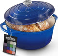 Zulay Kitchen 6 Quart Enameled Cast Iron Dutch Oven Pot with Lid – Premium Durability & Oven Safe up to 500°F – Heavy Duty Cookware Perfect for Bread Baking, Stews, Braising & Roasting – Blue