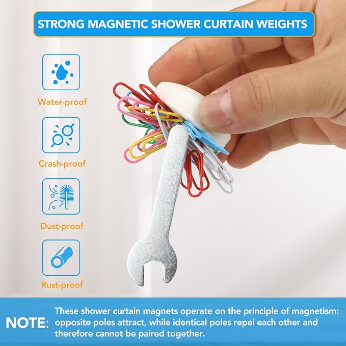 YixangDD 8 Pack Shower Curtain Weights, Magnetic Curtain Weights, 4 Pairs - Image 3
