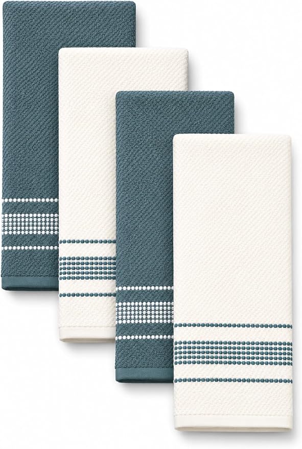 Kitchen Towels, Cotton Soft Large 18 x 28 Dobby Weave Super Absorbent Tea by MosJos