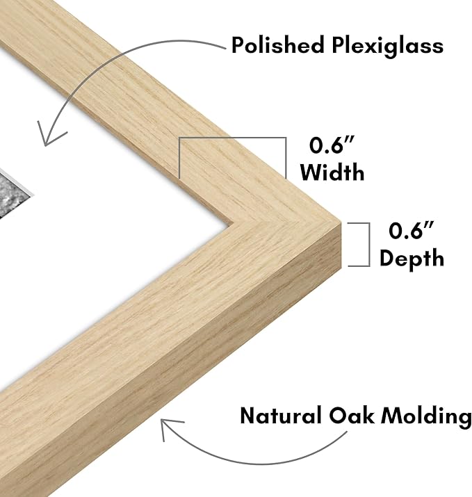 Americanflat 9x12 Picture Frame with Polished Plexiglass - Set of 5 - Use as 6x8 Frame with Mat or Display 9x12 Photo Without Mat - Galleria Collection - Picture Frames for Wall Display - Natural Oak