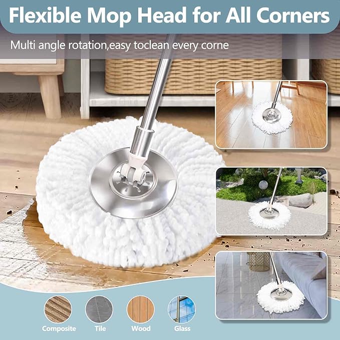 Replaceable Handle for Rotating mop, 360° Rotation Adjustment, Wet Dusting Mop - Image 4