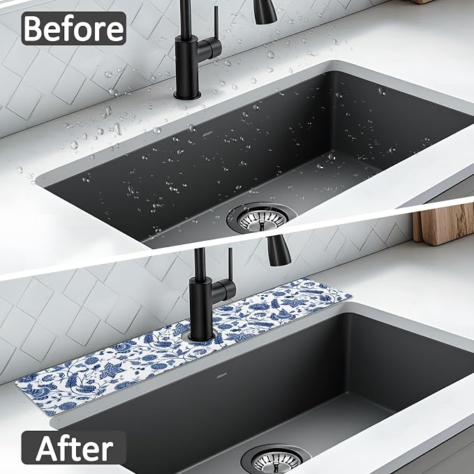 24" X 5.5" Kitchen Sink Splash Guard Faucet Mat Flora Super Absorbent Fast - Image 7