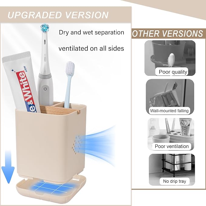 Toothbrush Holders for Bathrooms, Electric Toothbrush Holder, Cream | - Image 5