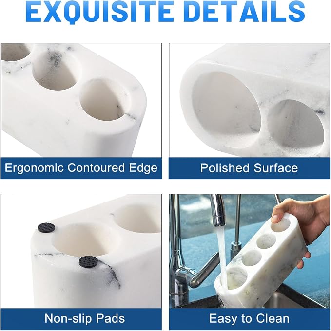 BCS Toothbrush Holder for Bathrooms, 4 Slots Marble Toothbrush and Toothpaste - Image 4