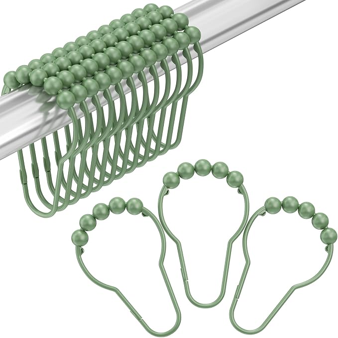 Shower Curtain Hooks, Decorative Shower Curtain Hooks, Sage Green Rustproof by Amazer