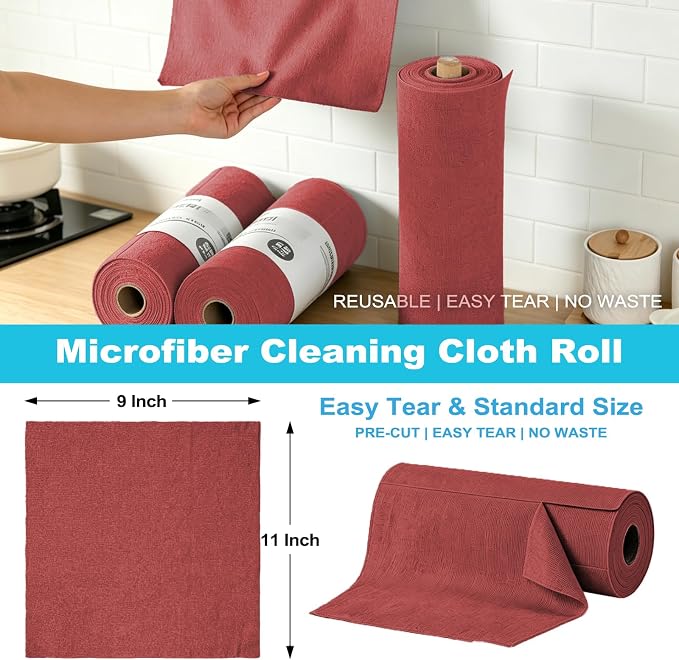 Puomue 55 Pack Microfiber Cleaning Cloth Roll, Tear Away Reusable Paper Towels - Image 2