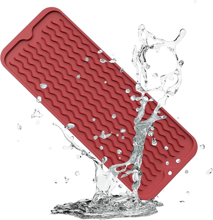 ZLR Small Dish Drying Mat for Kitchen Counter, Lava Red | Narrow Silicone by ZLR