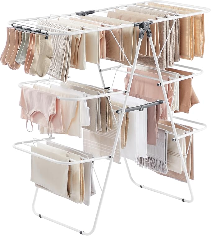 SONGMICS Clothes Drying Rack, Foldable 3-Level Laundry Rack, Free-Standing by Unknown