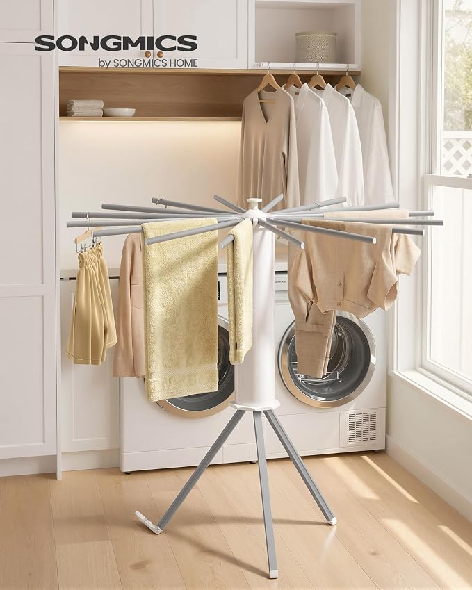 SONGMICS Clothes Drying Rack Foldable, Rotary Tripod Laundry Drying Rack - Image 2