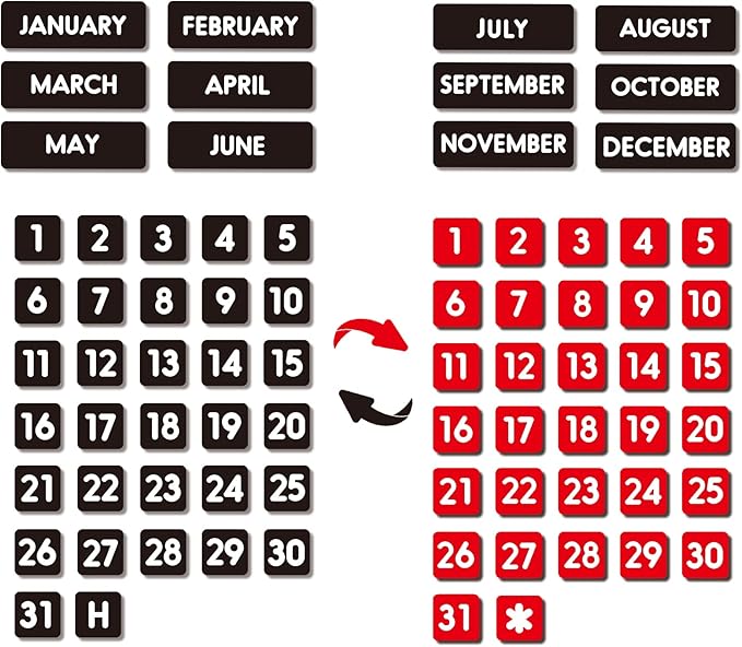 Large Double-Sided Magnetic Numbers and Months for Large Dry Erase Calendar Whiteboard, Calendar Magnets for Magnetic Whiteboard and Refrigerator Calendar(1"x1")