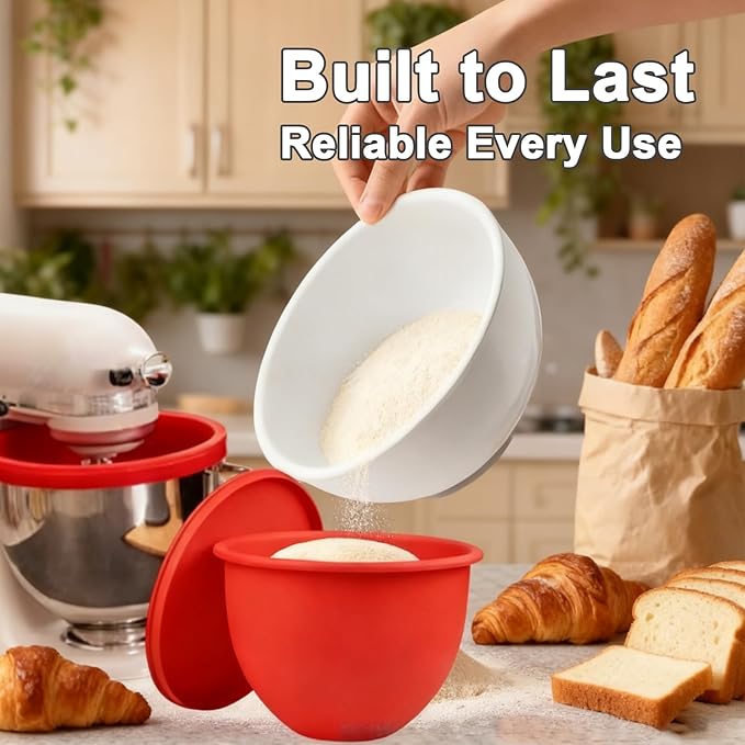 Silicone Bowl Insert Compatible with 5 Qt KitchenAid Tilt-Head Mixer, Food-Grade Non-Slip Bowl Liner, Dishwasher Safe & Easy to Clean Replacement Accessory (Red)