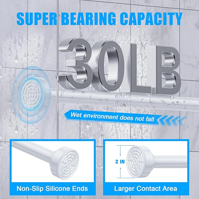 TEECK Shower Curtain Rod, 32-43 inch Adjustable Spring Tension Curtain Rod - Image 3