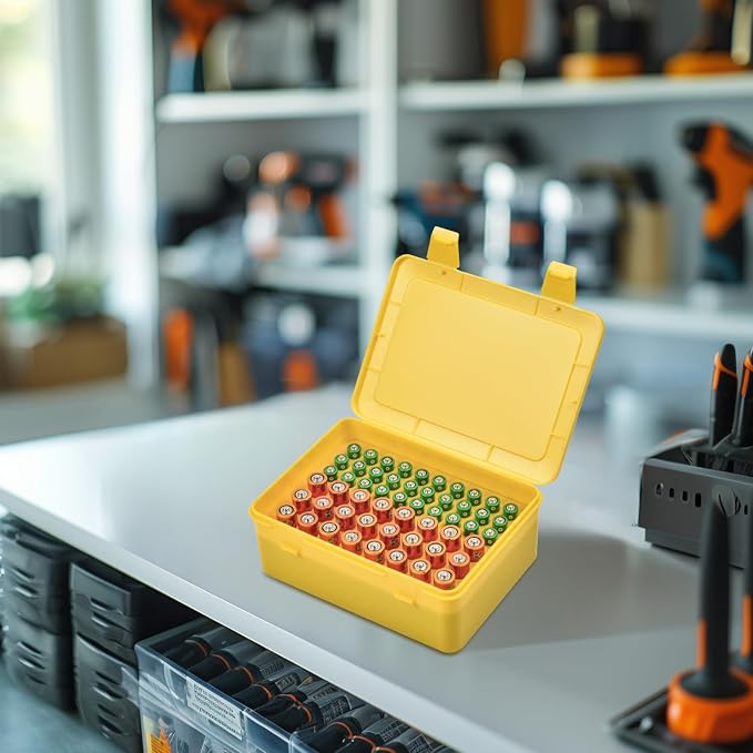 ALCYON Battery Organizer Box for 24 AA & 30 AAA Batteries-Yellow | Plastic Box - Image 7