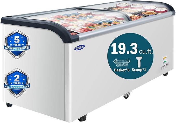 Commercial Ice cream Display Freezer: 19.3 Cu.FT Chest Freezer with Curved Glass Top, -9.4℉ to 5℉, LED Light, Large Capacity for Convenience Store, Supermarket, Restaurant