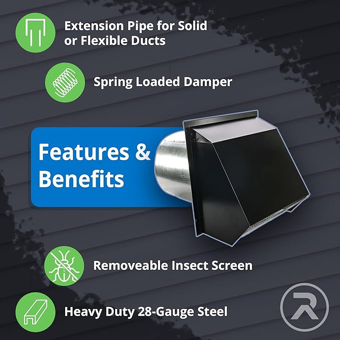 RDP Hooded Wall Vent with Screen and Damper (8 Inch, White)