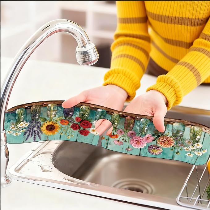 2 Pcs Kitchen Sink Splash Guard Faucet Mat Colored Glass Vases - Image 6