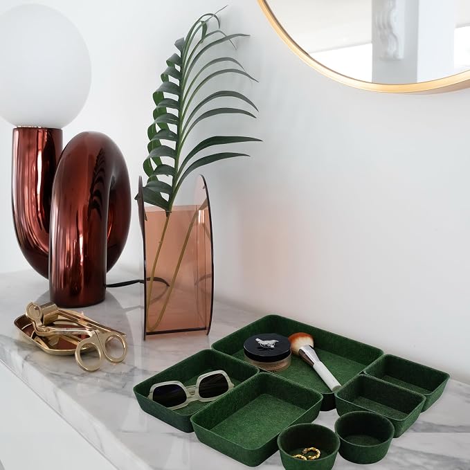 Welaxy Felt Desk Drawer Organizer Tray 7pc Storage Bin Minimal Forest Green - Image 3