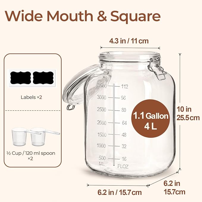 ComSaf Large Square Glass Food Jars 1.1 Gallon 2 Pack - Image 4