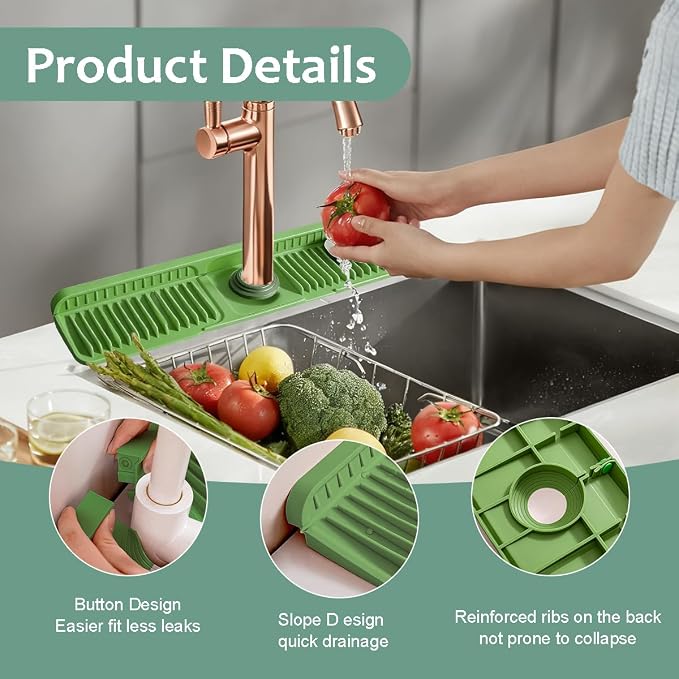 24 Inch Silicone Faucet Mat for Kitchen Sink Splash Guard Folding Faucet Mat - Image 3