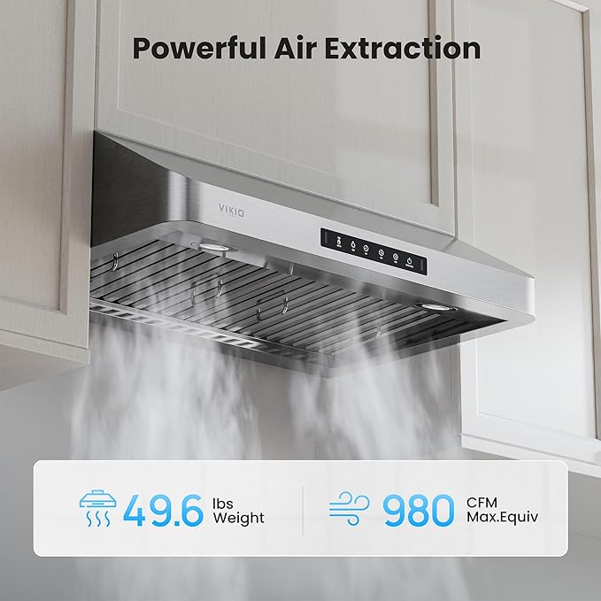 Range Hood 36 Inch Under Cabinet with 980 CFM, 3-Speed Gesture Sensing & Touch Control, Stainless Steel Kitchen Hood Vent for LED Lights, Time Setting, Baffle Filters with Handlebar