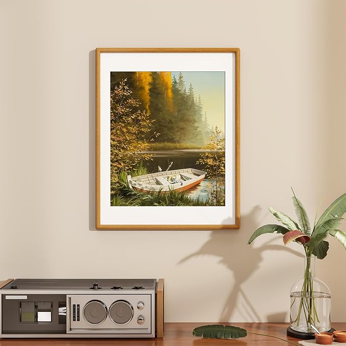 Axeman 16x20 Frame - Solid Teak Wood 16 x 20 Picture Frame With Mat for 11x14 - Rounded Corner 16 x 20 Frame with Tempered Glass for Wall Display