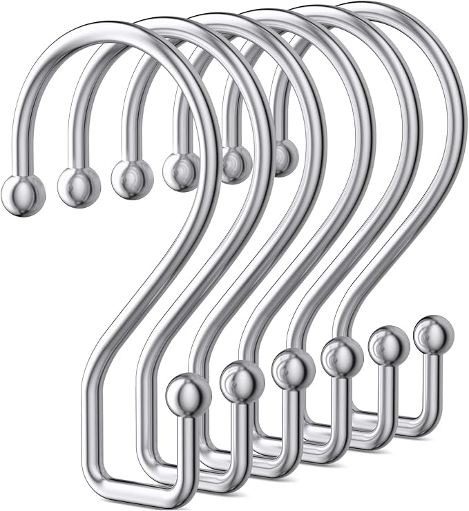 Goowin Chrome Metal Shower Curtain Hooks Rings, S Shape Metal Shower Curtain by Goowin