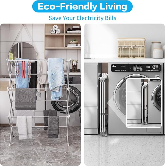 3-Tier Foldable Clothes Drying Rack Adjustable, Laundry Drying Rack Collapsible - Image 3
