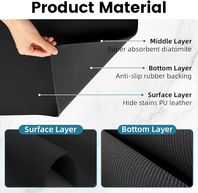 PoYang 24x16 Inch Coffee Mat, Large Dish Drying Mat, Stain-Hiding, Non-Slip & - Image 5