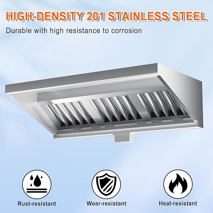 Commercial Exhaust Hood 8 FT Stainless Steel Concession Trailer Hood(No Motor) for Commercial Kitchen