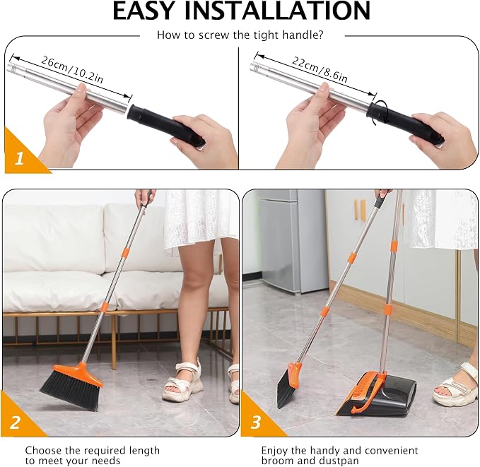 Broom and Dustpan Set, 54.72" Long Handle, Standing Dustpan, Upright Dustpan - Image 6
