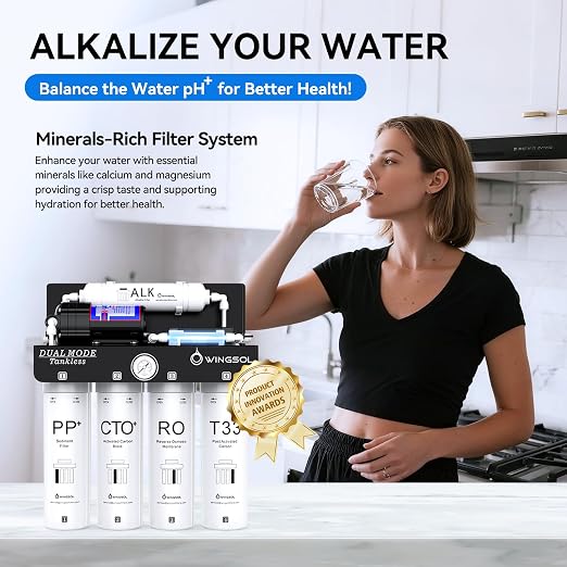 WINGSOL Dual Mode Reverse Osmosis Water Filter, Mineral Alkaline UV 0 TDS - Image 3