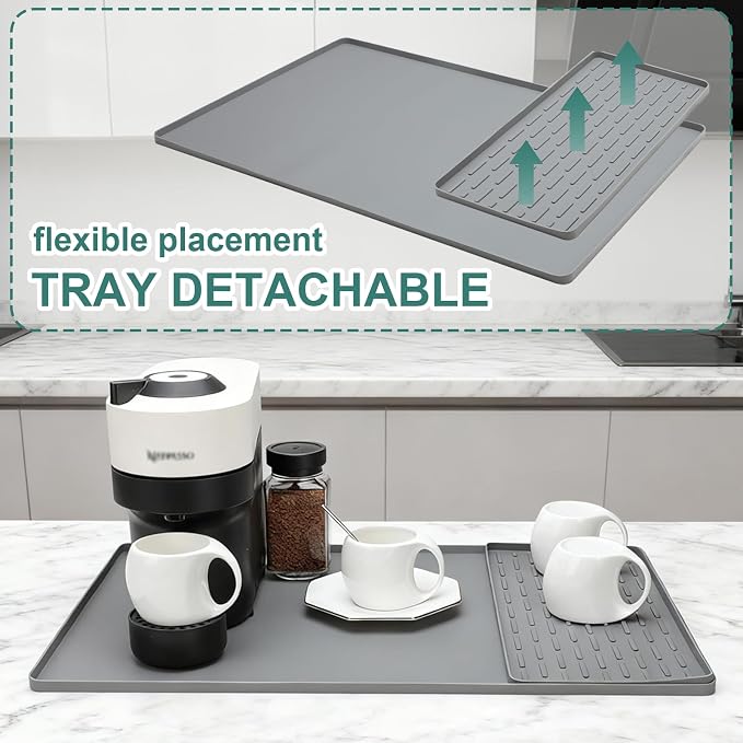 Silicone Coffee Mat 24 x 16 in Combination, Classic Gray | Coffee bar mat - Image 3