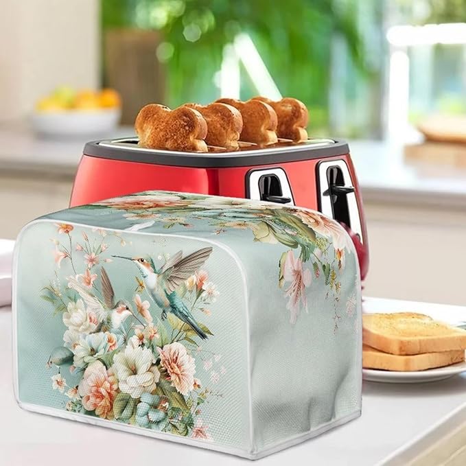 Hummingbird Flower Print 4 Slice Toaster Cover Appliance Dust-proof Bread Maker Cover Kitchen Accessories Decor