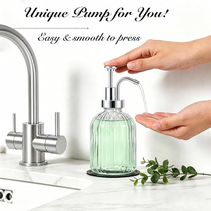 SheeChung 12oz Clear Glass Liquid Soap Dispenser, 1 Pack | Elegant Hand Soap - Image 2