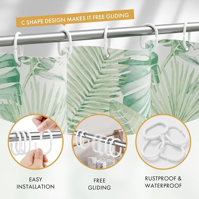 Amazer White Shower Curtain Hooks Rings, Plastic Shower Curtain Hooks - Image 2