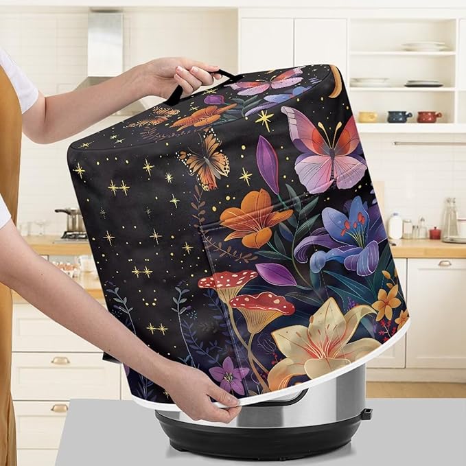 Air Fryer Cover Dust Cover, Machine Washable Appliance Covers for 3 Quart Air Fryer & Pressure Cooker Kitchen Appliance Accessories with Pockets, Butterfly Flower