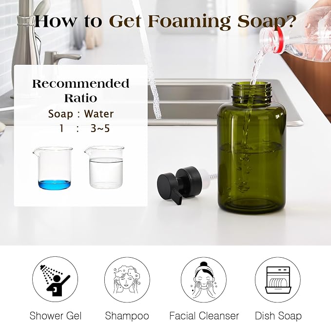 Luxspire Foaming Soap Dispenser 15oz Hand Soap Bottle, Olive Green, 2 Pack | - Image 6