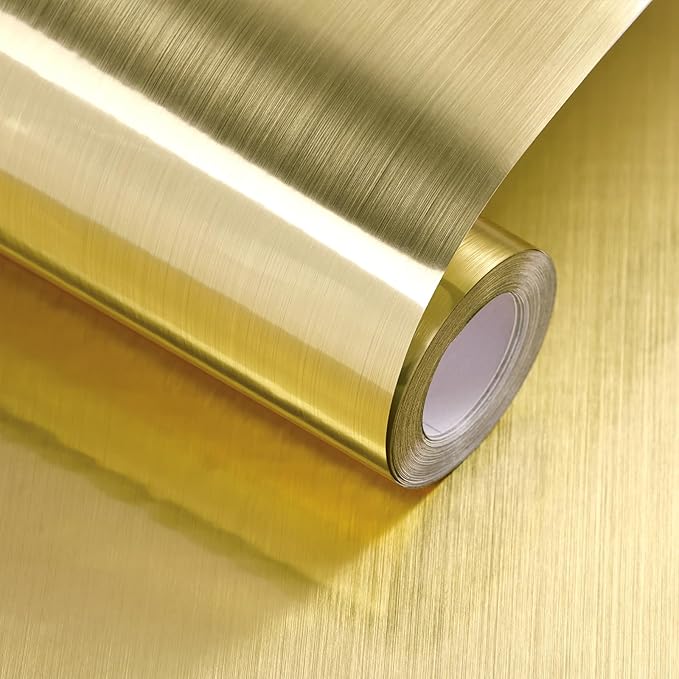Gold Metallic Contact Paper Peel and Stick Countertop Contact Paper Self-Adhesive Waterproof DIY Decor Wallpaper for Shelf Liner Fridge and Cabinets 15.7"x240"