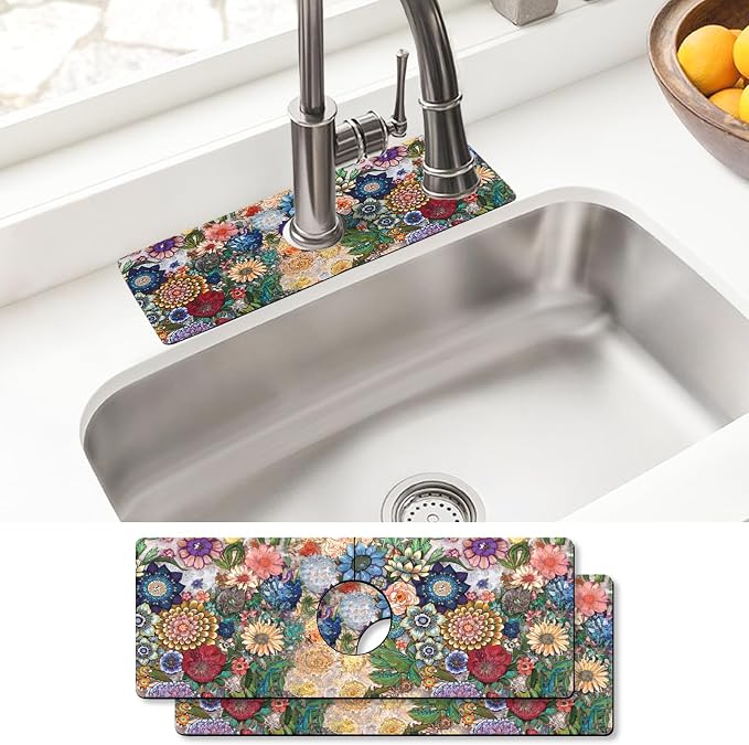 Sinkmat Absorbing Mat, 2 Pack Drying Mat Around Sink Splash Guard Behind Faucet by BathtubMat