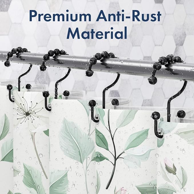 Bathway Shower Curtain Hooks Matte Black Shower Curtain Rings, Metal Shower - Image 6